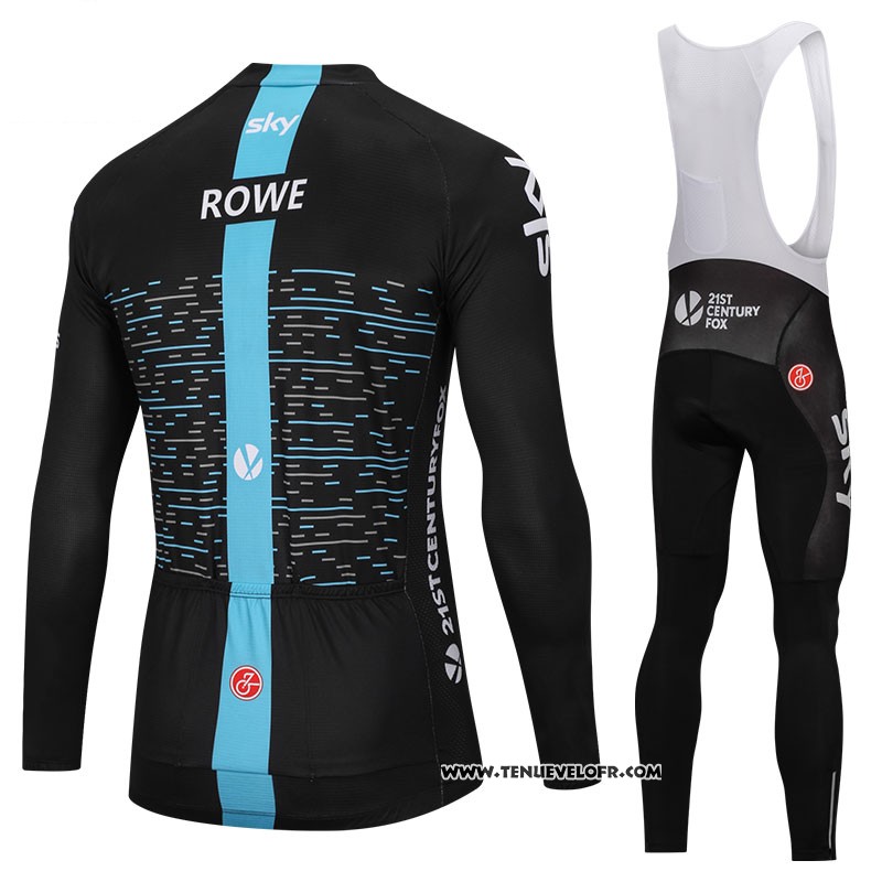 2018 Maillot Ciclismo Sky Noir et Bleu Manches Longues et Cuissard